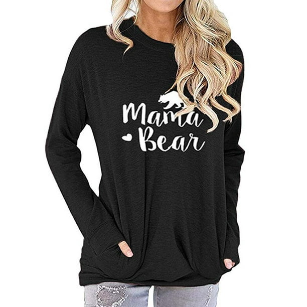 Ptyhk RG Womens Mama Bear Print Pullover Hooded Fashion Autumn Sweatshirts 